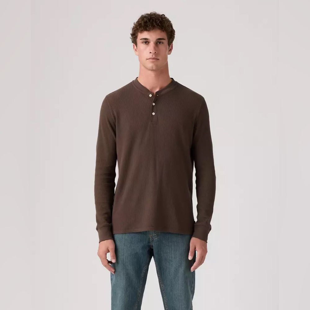 Levi's Men's Long Sleeve Thermal Henley Top in Chocolate Brown NWT XXL